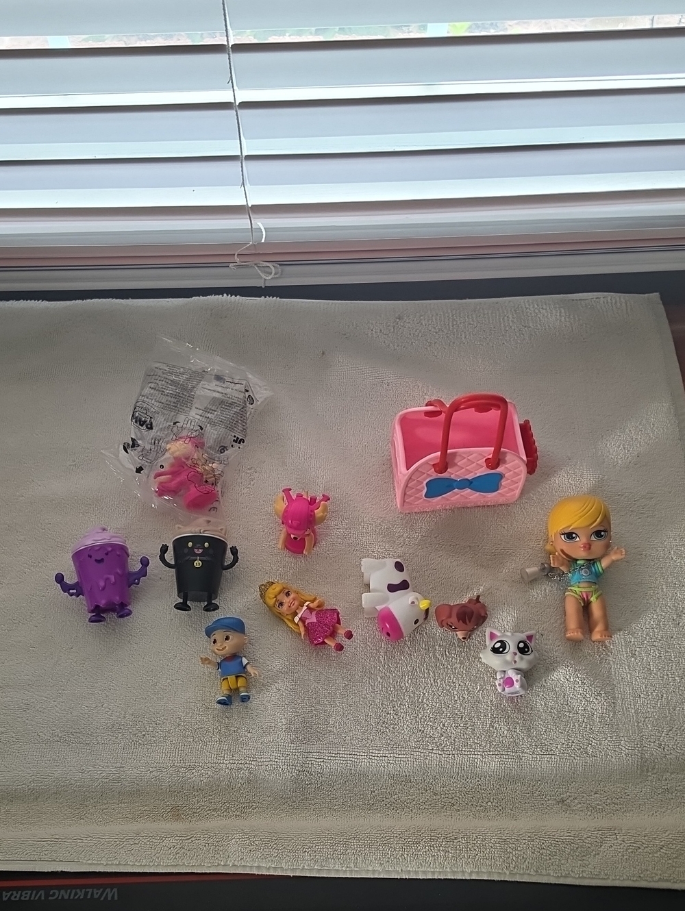 Lot Of Kids Toy Doll Playset with Pink Purse and Assorted Figures